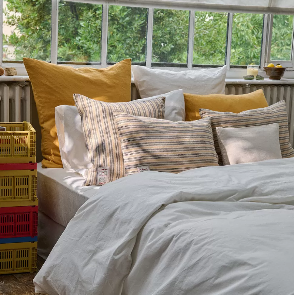 Coussin épais en lin - Rayures Matelas Bleu & Jaune Asahi>Merci Paris Outlet
