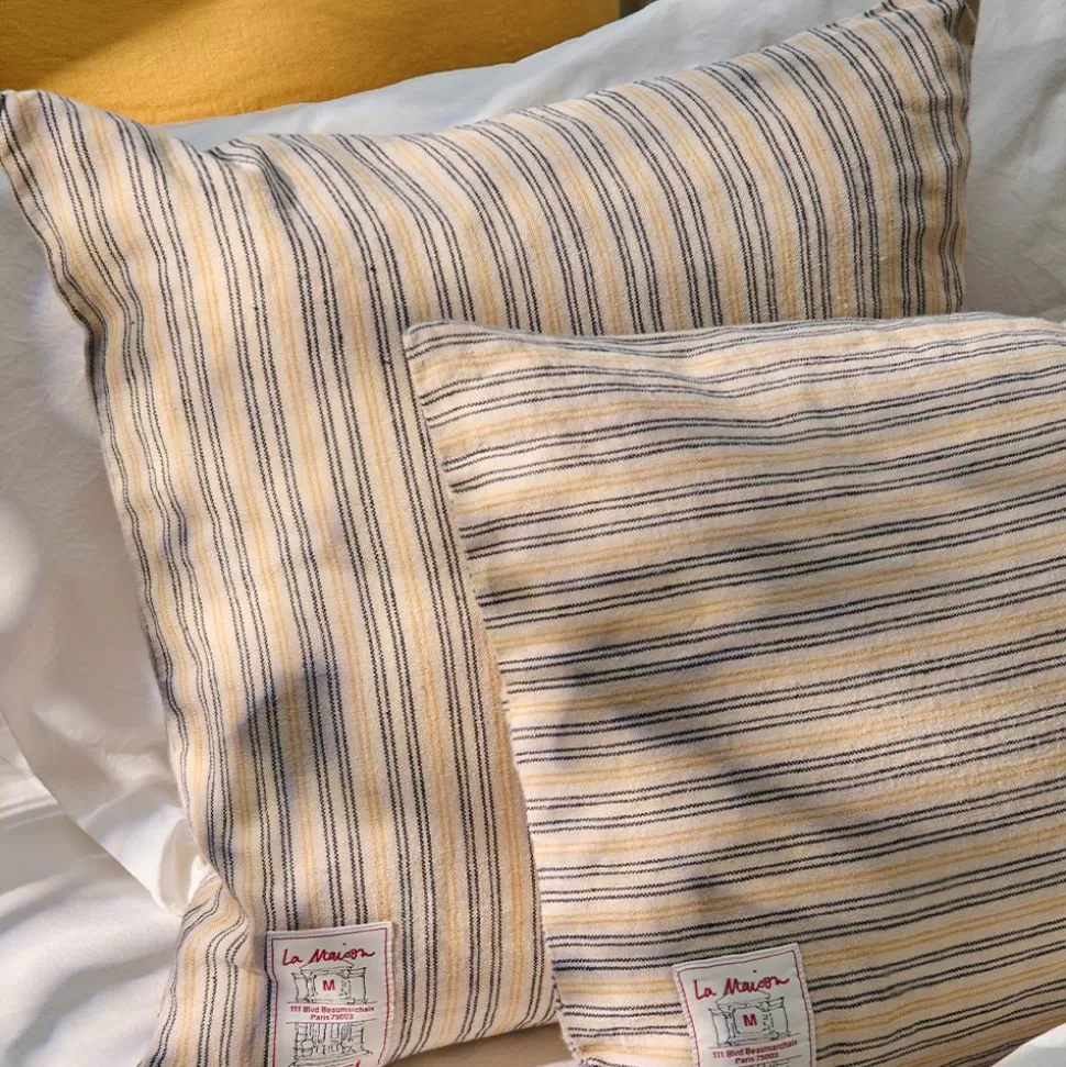 Coussin épais en lin - Rayures Matelas Bleu & Jaune Asahi>Merci Paris Outlet
