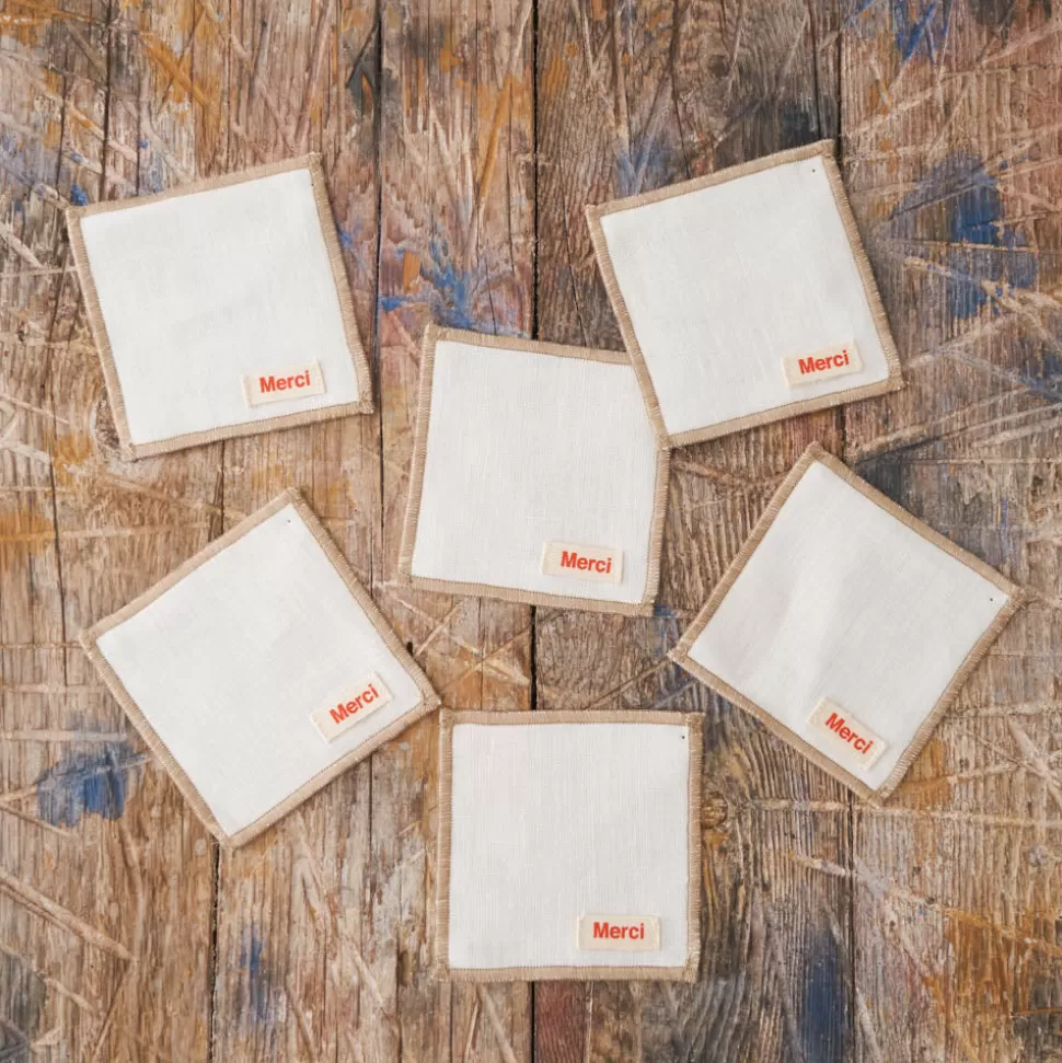 Ensemble de 6 dessous de verre en lin lavé - Blanc Gres>Merci Paris Store
