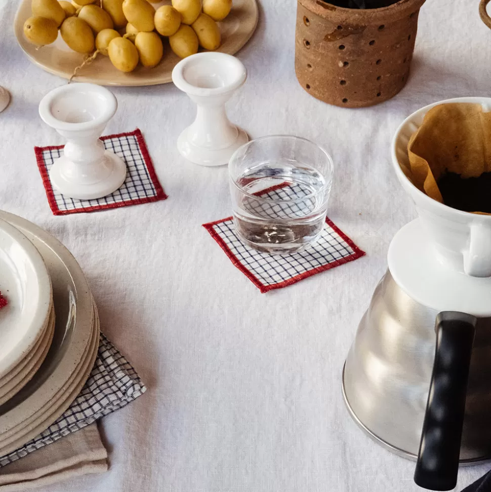 Ensemble de 6 dessous de verre en lin lavé - Carreaux Bleu Shibori>Merci Paris Best Sale