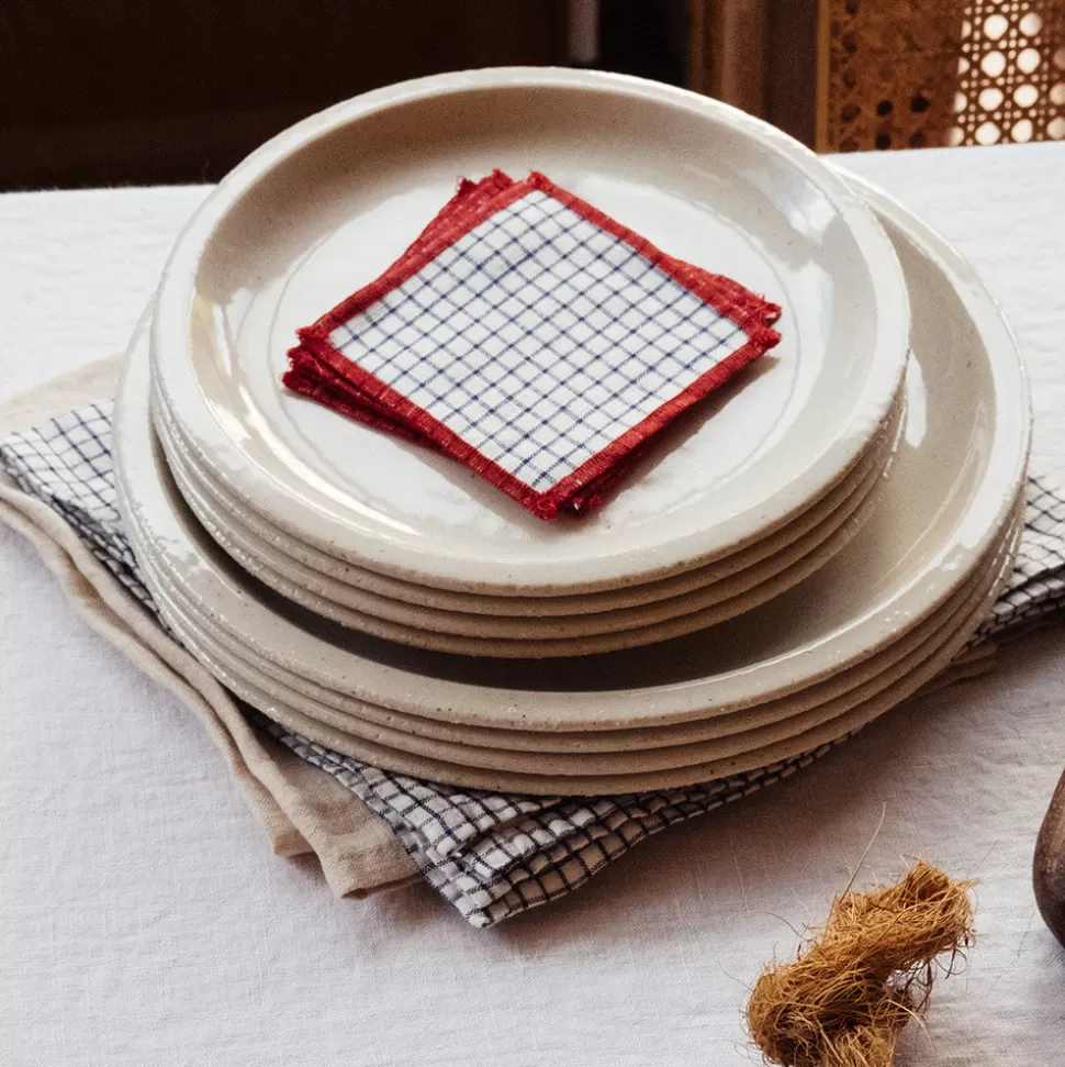 Ensemble de 6 dessous de verre en lin lavé - Carreaux Bleu Shibori>Merci Paris Best Sale
