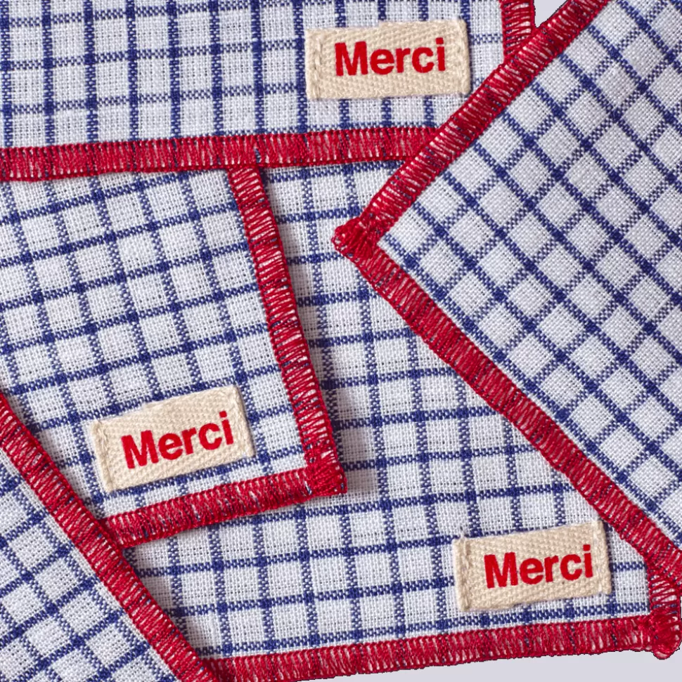 Ensemble de 6 dessous de verre en lin lavé - Carreaux Bleu Shibori>Merci Paris Best Sale