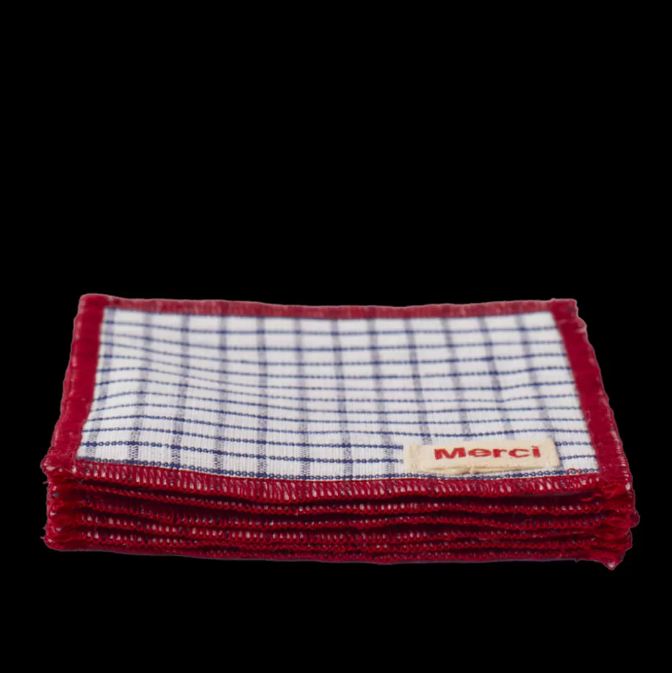 Ensemble de 6 dessous de verre en lin lavé - Carreaux Bleu Shibori>Merci Paris Best Sale
