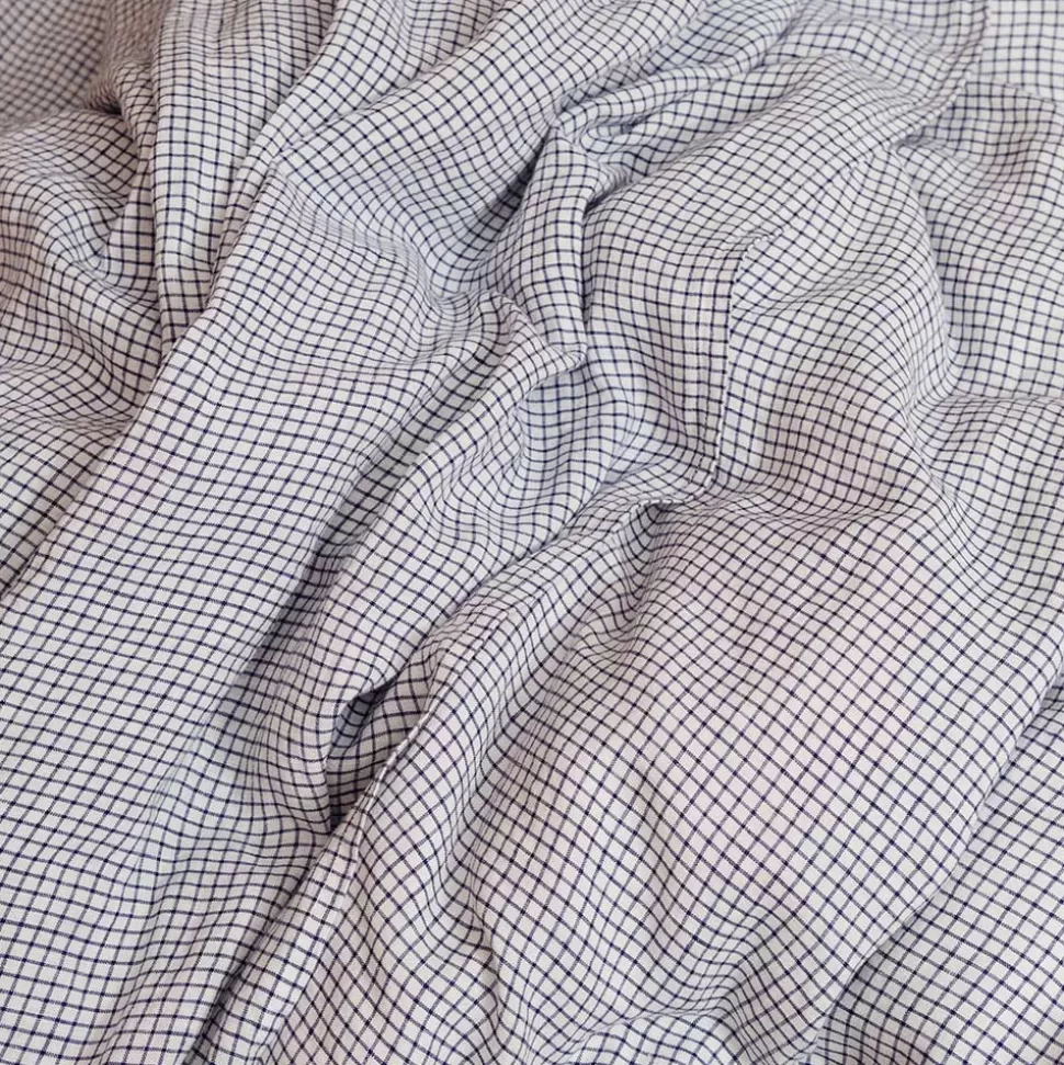 Housse de couette en lin lavé - Carreaux Bleu Shibori>Merci Paris Discount