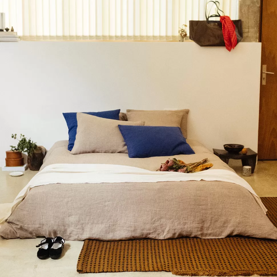 Housse de couette en lin lavé - Carreaux Brun Cha Iro>Merci Paris Outlet