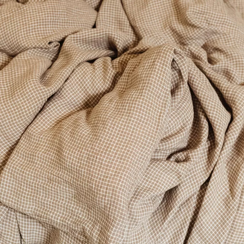 Housse de couette en lin lavé - Carreaux Brun Cha Iro>Merci Paris Outlet