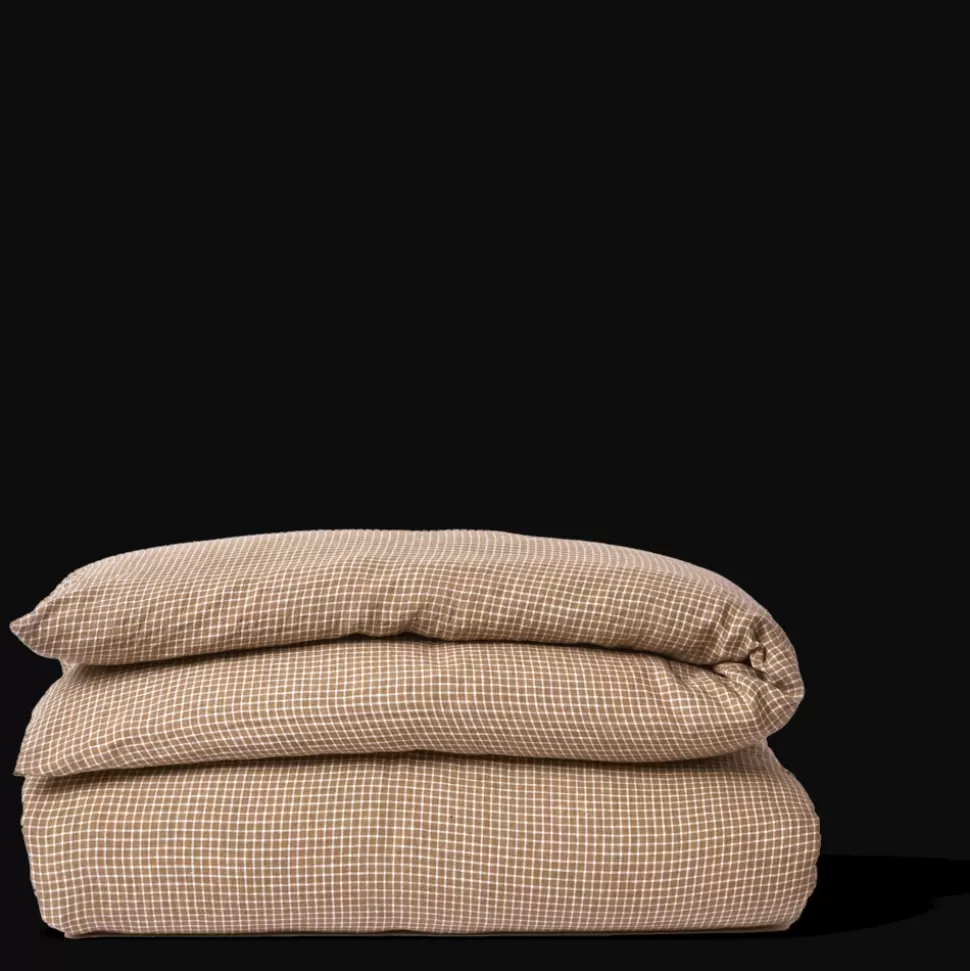 Housse de couette en lin lavé - Carreaux Brun Cha Iro>Merci Paris Outlet