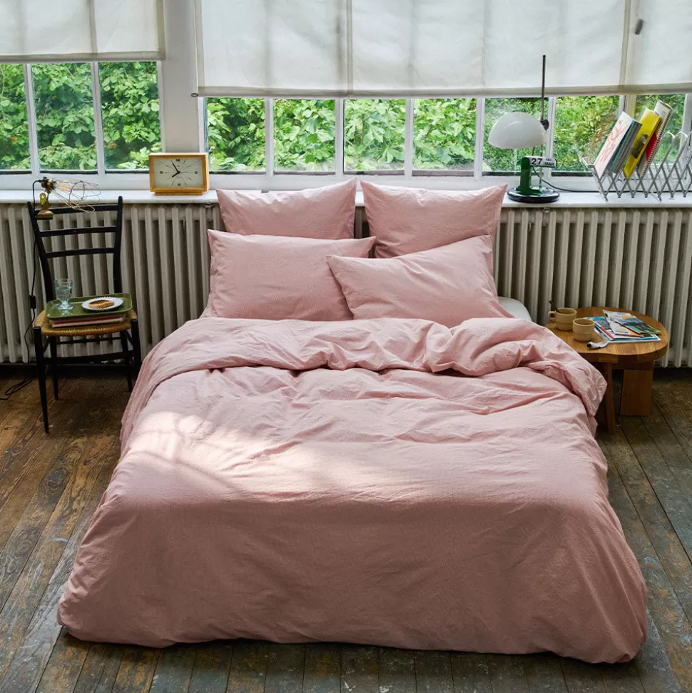 Housse de couette en percale de coton - Rayures Rouge Ocre>Merci Paris Online