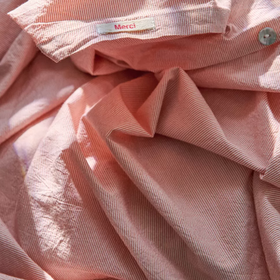 Housse de couette en percale de coton - Rayures Rouge Ocre>Merci Paris Online