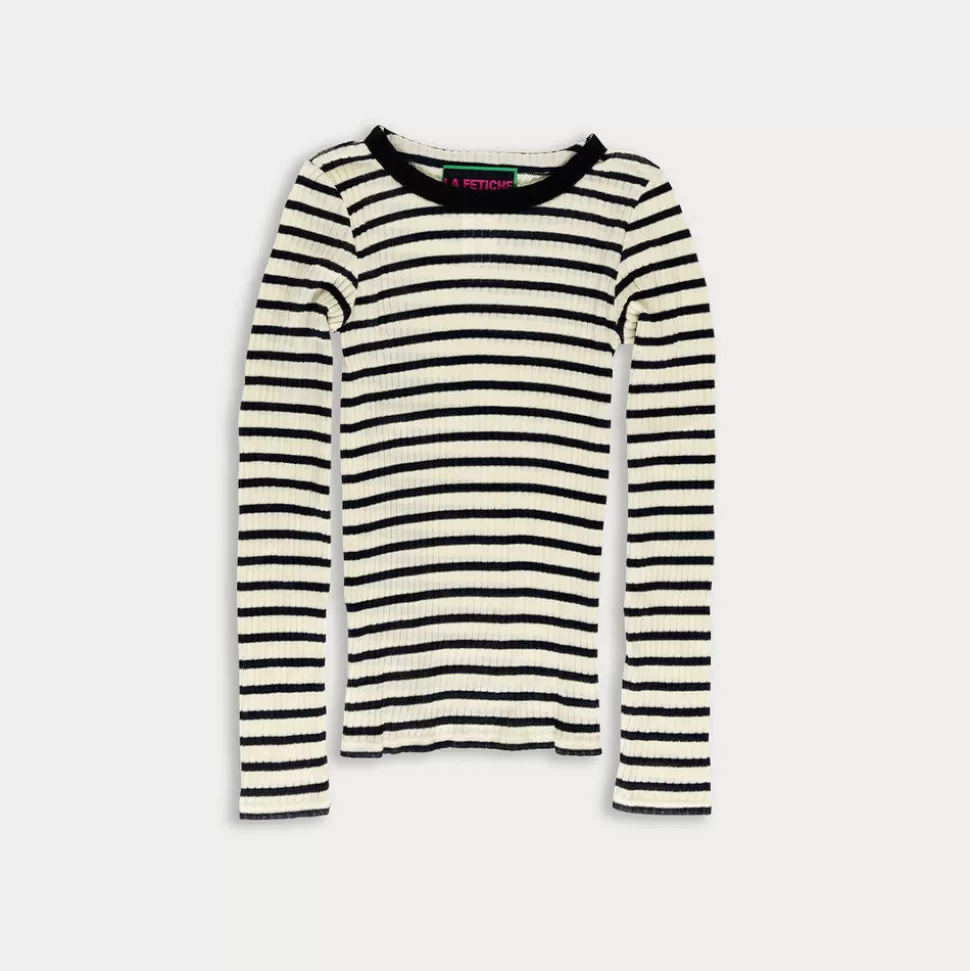 La Fetiche - Tee Shirt Jackie Rayé - Ecru>Merci Paris Sale