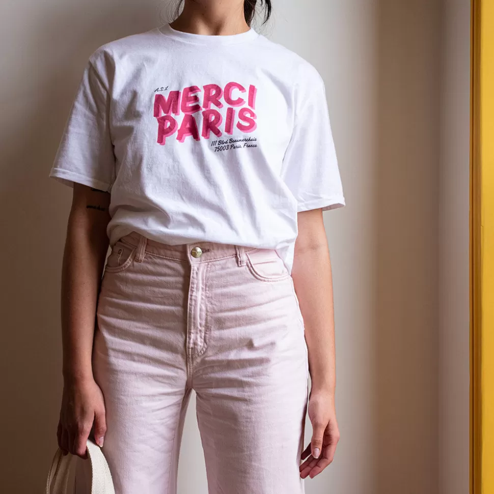 Merci - T-shirt unisexe - Blanc & Logo Rouge>Merci Paris Best Sale