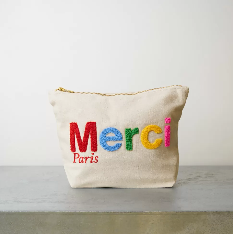 Merci - Pochette en coton Bouclette - Ecru & Multicolore>Merci Paris Store