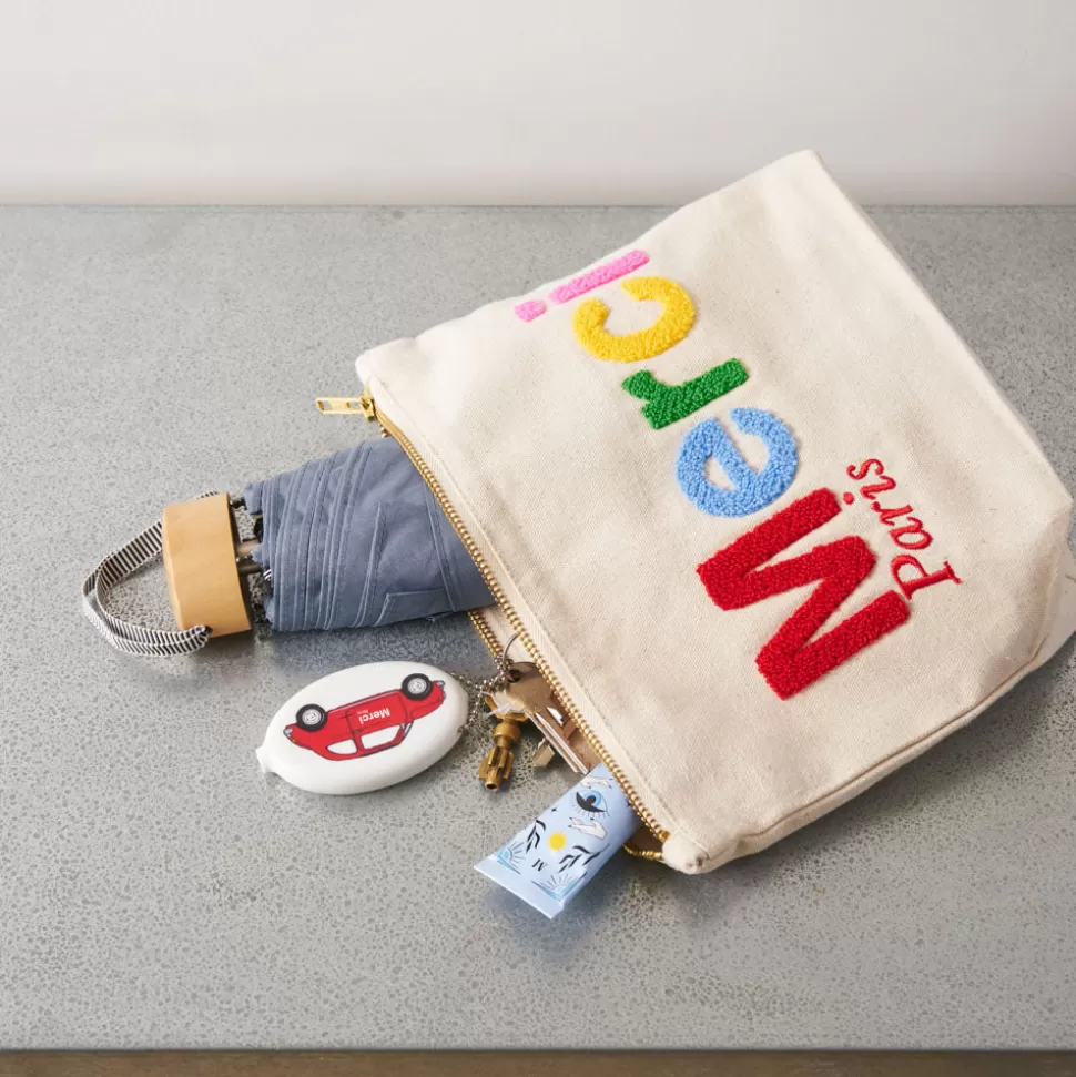 Merci - Pochette en coton Bouclette - Ecru & Multicolore>Merci Paris Store