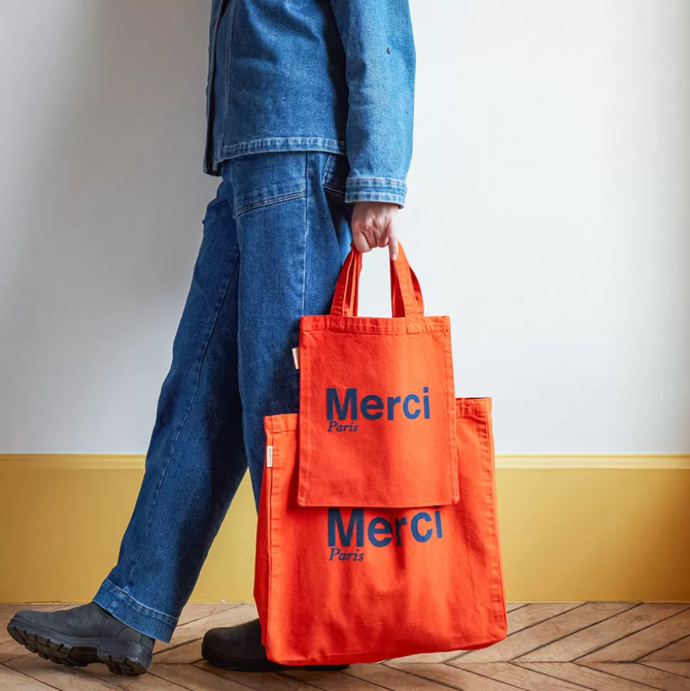 Merci - Tote Bag en coton - Orange & Bleu Marine>Merci Paris Best