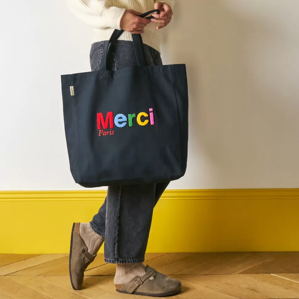 Merci - Tote Bag en coton Bouclette - Noir & Multicolore>Merci Paris Cheap