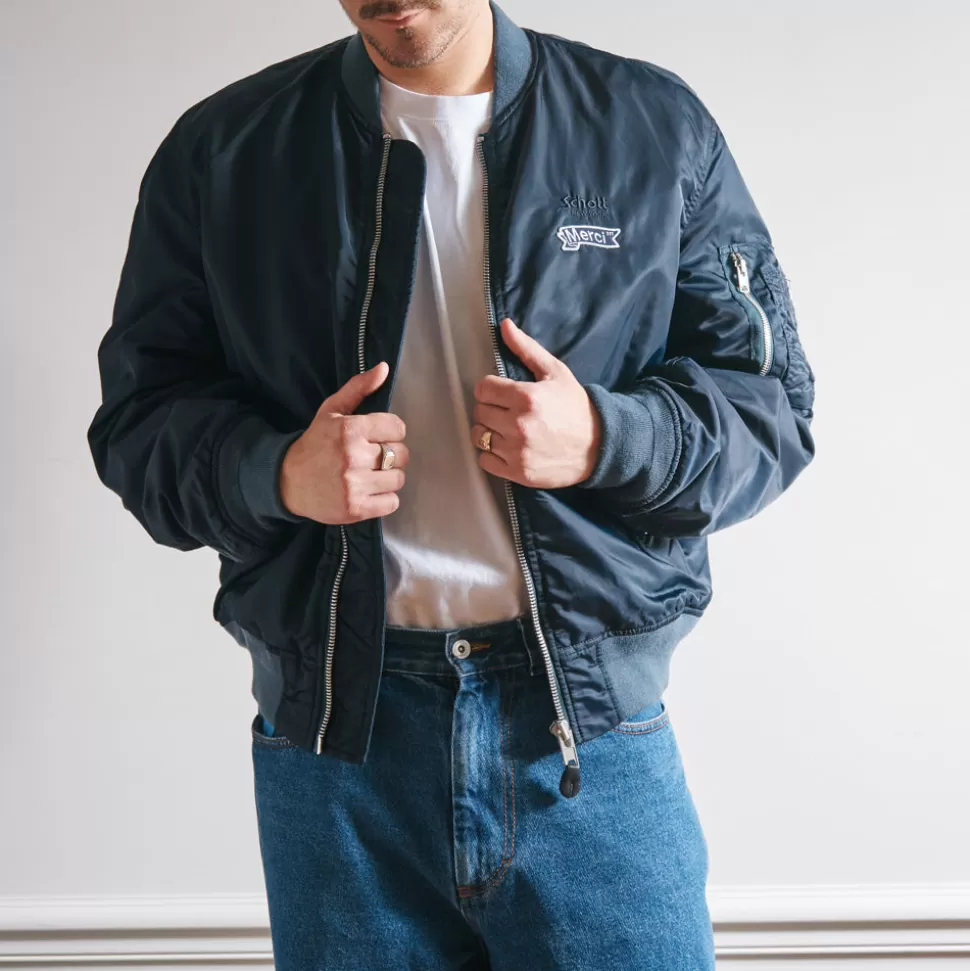 Schott x Merci - Bomber Vintage - Marine>Merci Paris Online