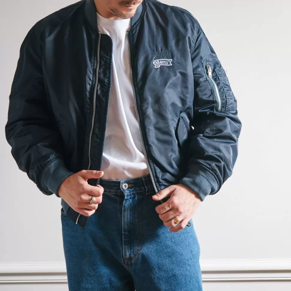 Schott x Merci - Bomber Vintage - Marine>Merci Paris Online