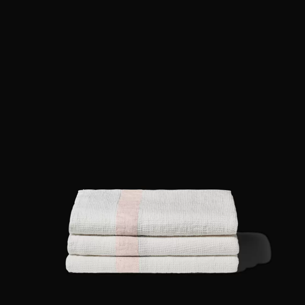 Serviette de bain en lin - Nid d'abeille - Bande Beige Rosé>Merci Paris Clearance