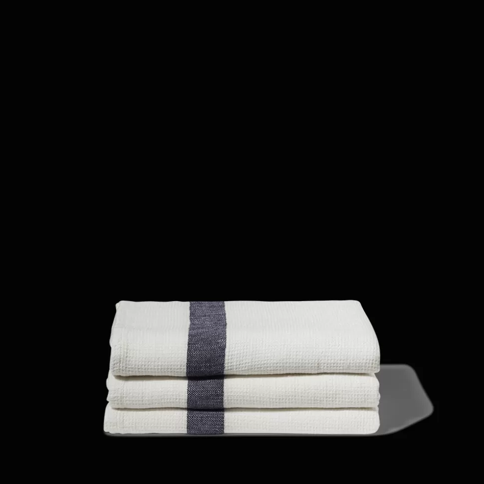 Serviette de bain en lin - Nid d'abeille - Bande Bleu Encre>Merci Paris New