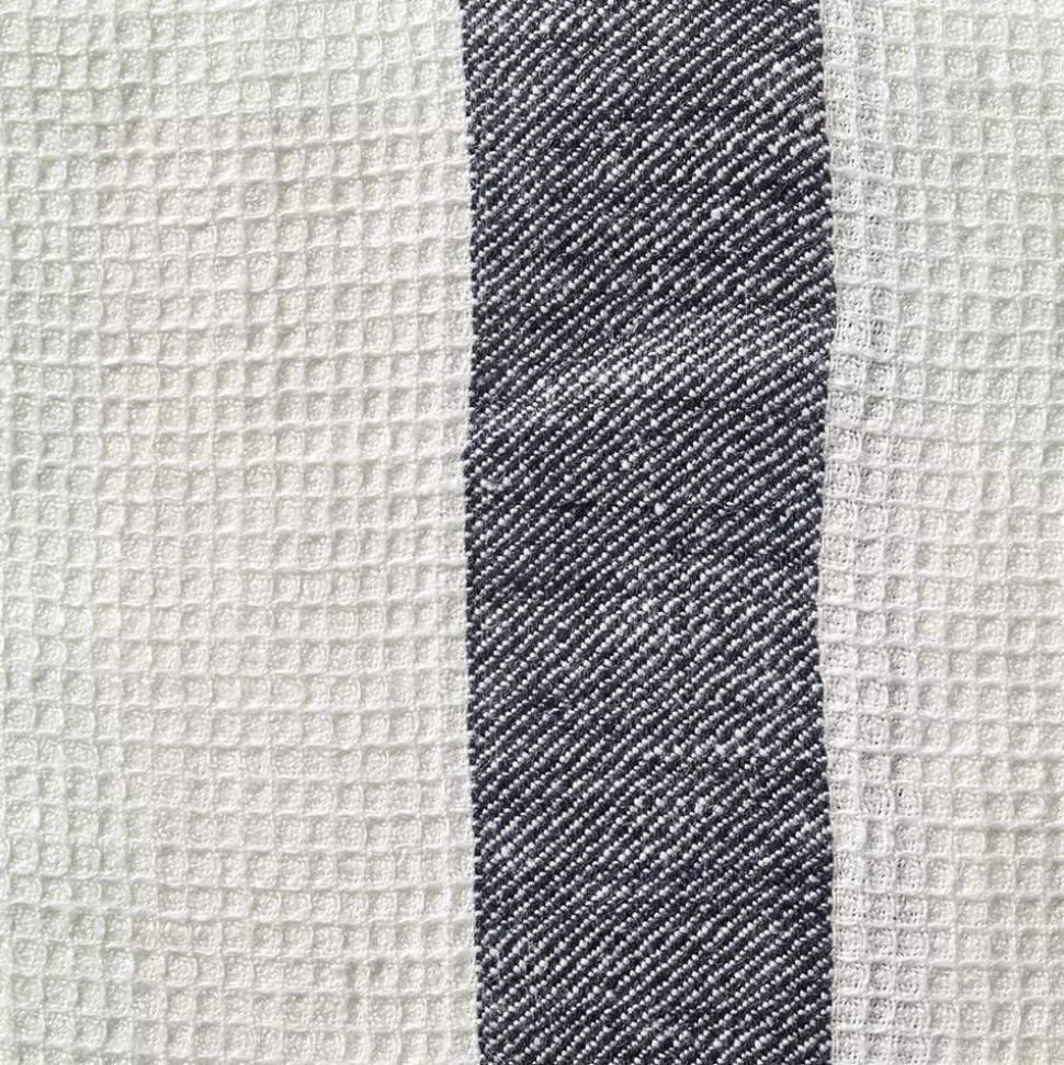 Serviette de bain en lin - Nid d'abeille - Bande Bleu Encre>Merci Paris New
