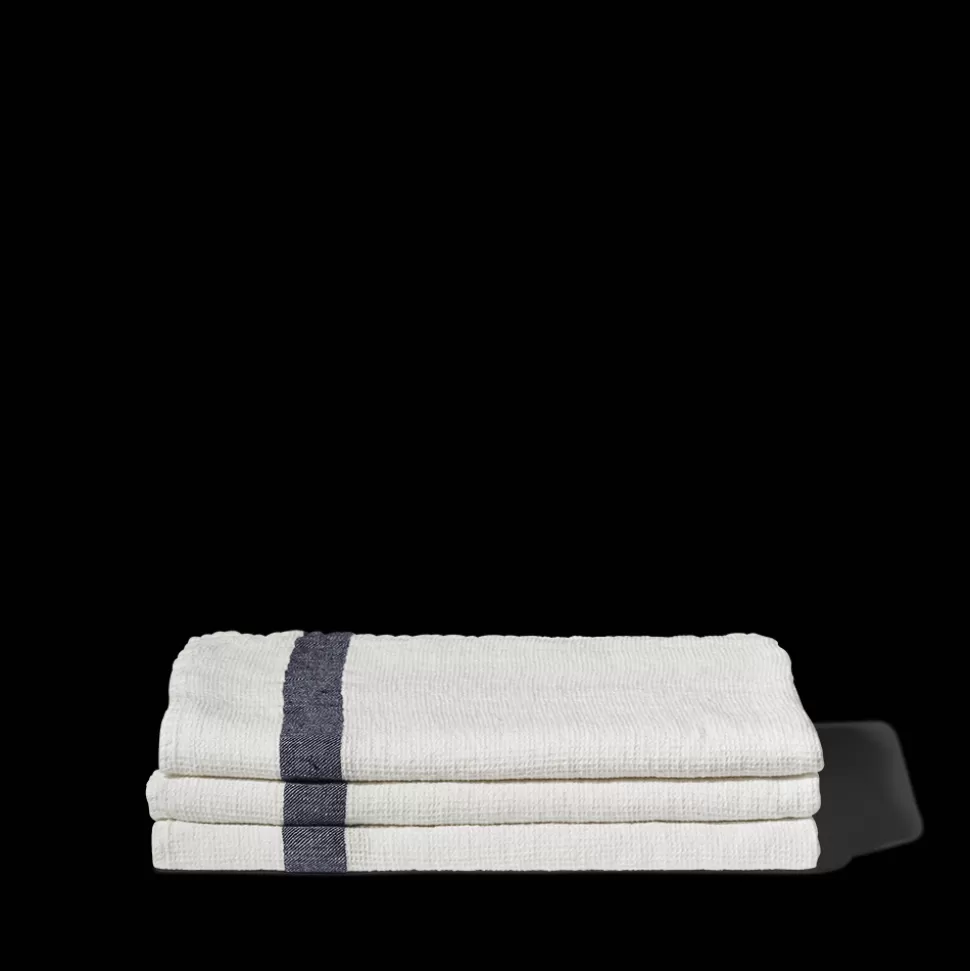 Serviette de bain en lin - Nid d'abeille - Bande Bleu Encre>Merci Paris New