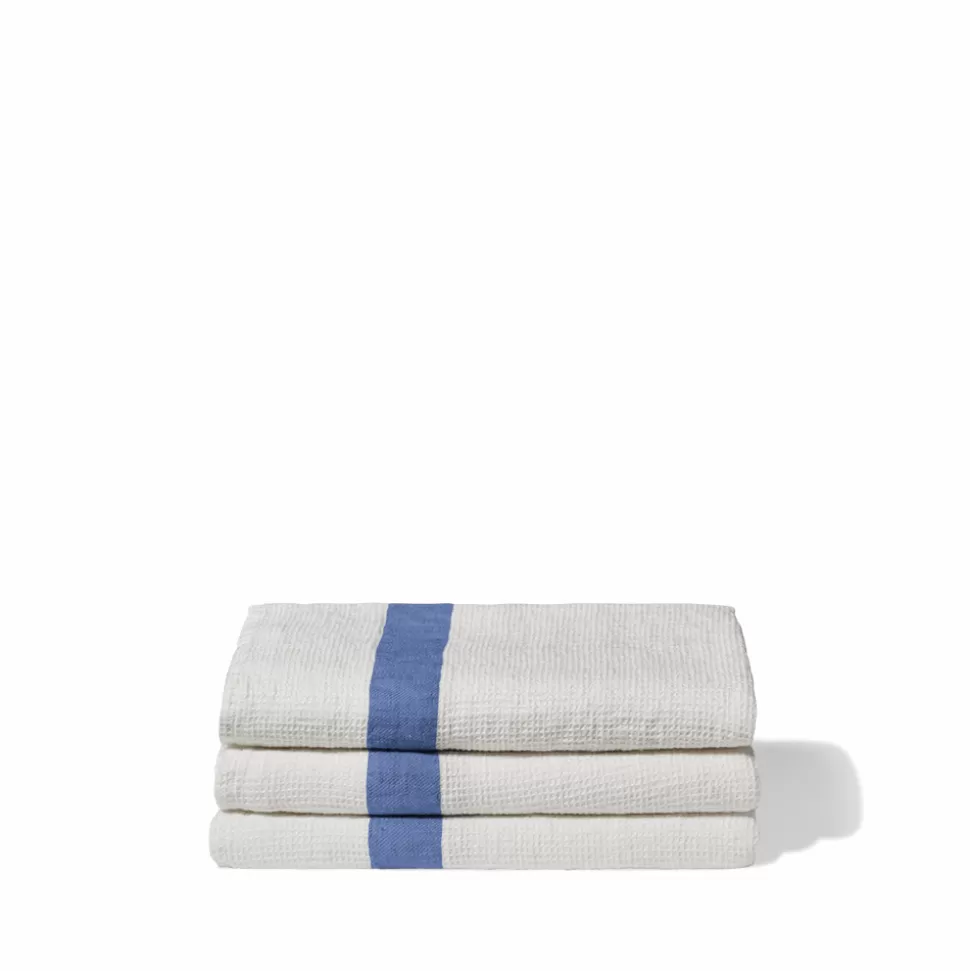 Serviette de bain en lin - Nid d'abeille - Bande Bleu Paros>Merci Paris Shop