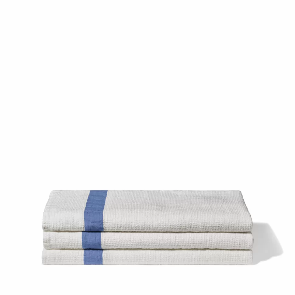Serviette de bain en lin - Nid d'abeille - Bande Bleu Paros>Merci Paris Shop