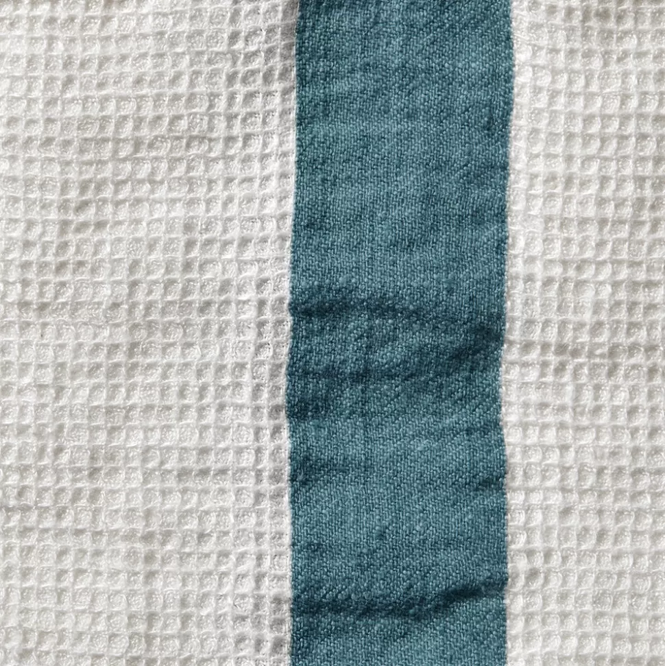 Serviette de bain en lin - Nid d'abeille - Bande Bleu Pétrole>Merci Paris Hot