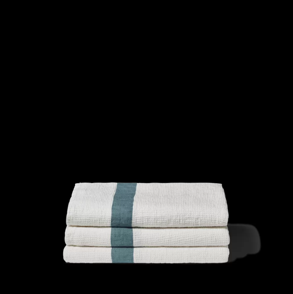 Serviette de bain en lin - Nid d'abeille - Bande Bleu Pétrole>Merci Paris Hot