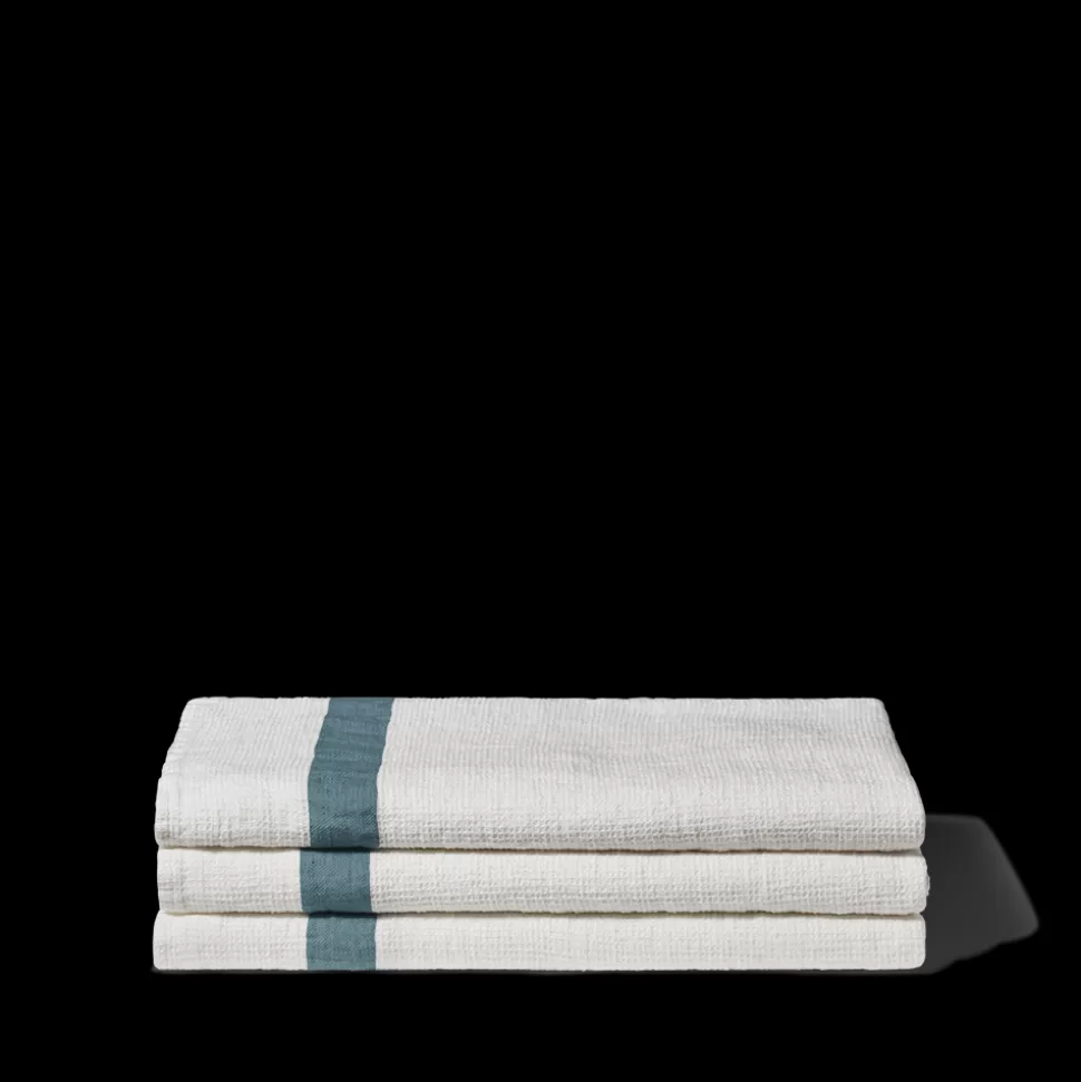 Serviette de bain en lin - Nid d'abeille - Bande Bleu Pétrole>Merci Paris Hot