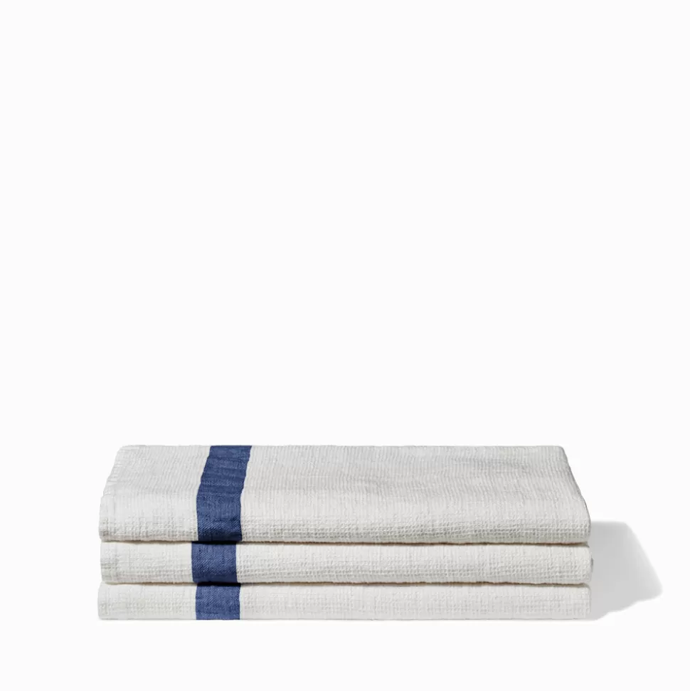 Serviette de bain en lin - Nid d'abeille - Bande Bleu Shibori>Merci Paris New