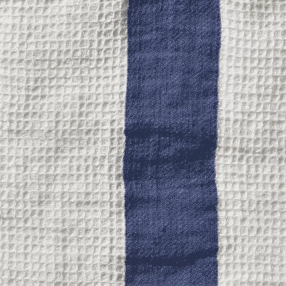 Serviette de bain en lin - Nid d'abeille - Bande Bleu Shibori>Merci Paris New