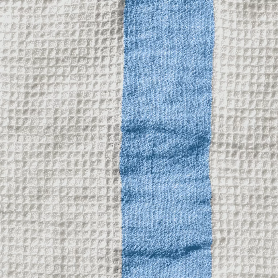 Serviette de bain en lin - Nid d'abeille - Bande Bleu Tyrrhénien>Merci Paris New