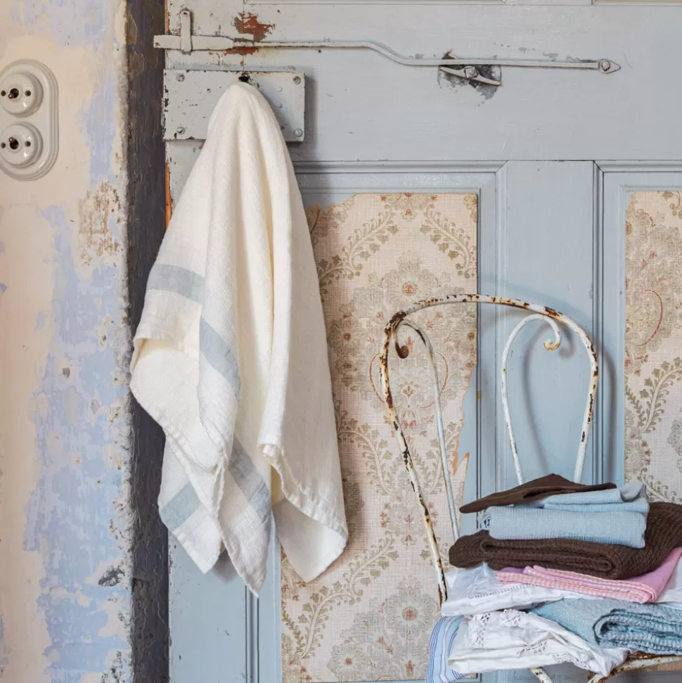 Serviette de bain en lin - Nid d'abeille - Bande Gris Vésuve>Merci Paris Store