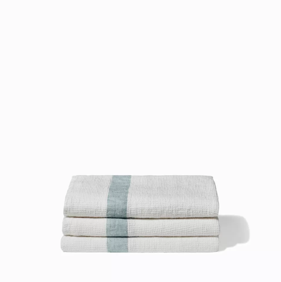 Serviette de bain en lin - Nid d'abeille - Bande Gris Vésuve>Merci Paris Store