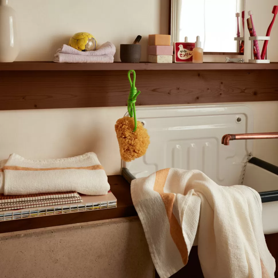 Serviette de bain en lin - Nid d'abeille - Bande Jaune Asahi>Merci Paris Shop