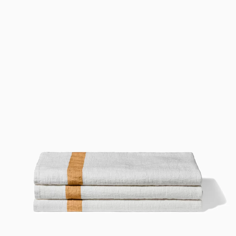 Serviette de bain en lin - Nid d'abeille - Bande Jaune Asahi>Merci Paris Shop