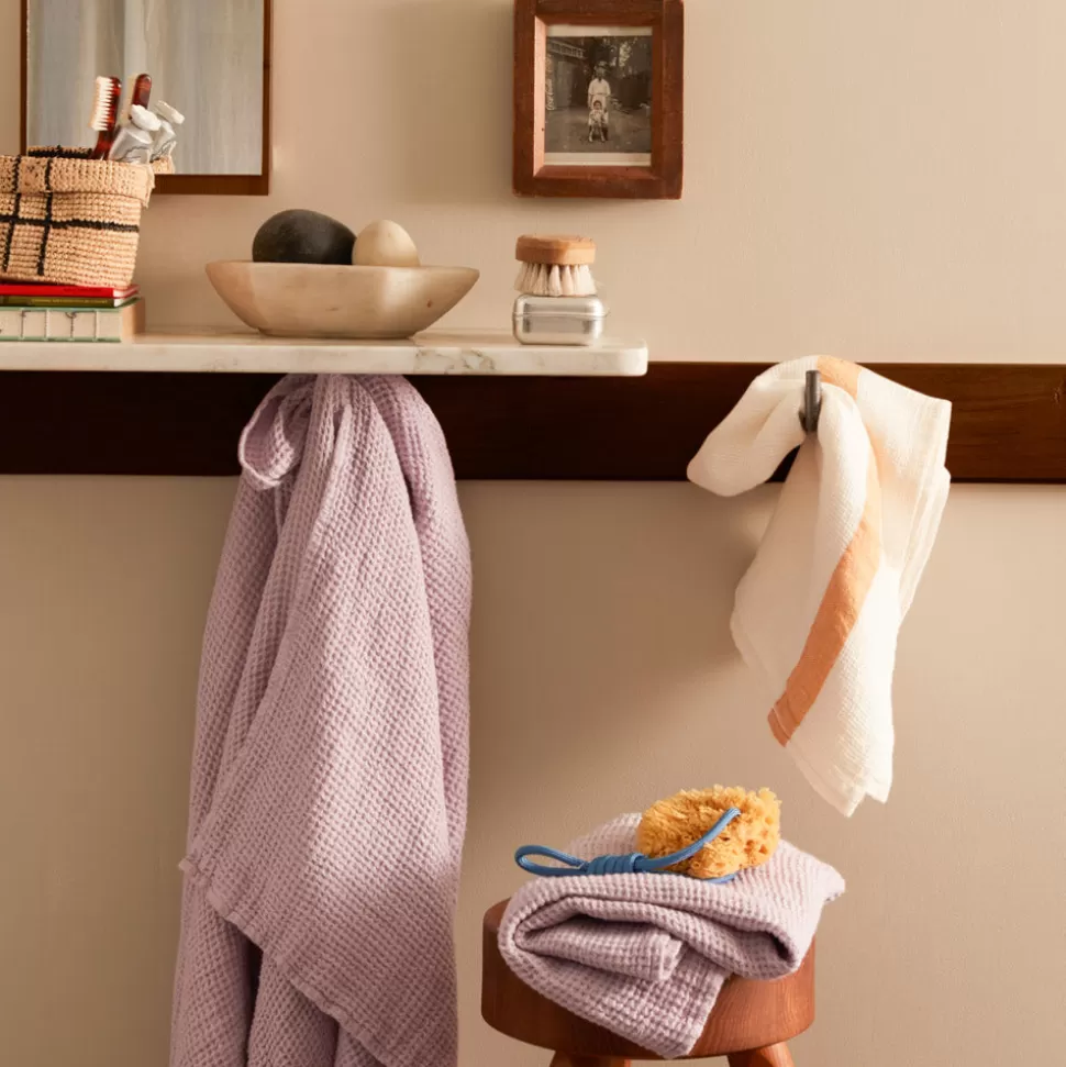 Serviette de bain en lin - Nid d'abeille - Bande Jaune Asahi>Merci Paris Shop