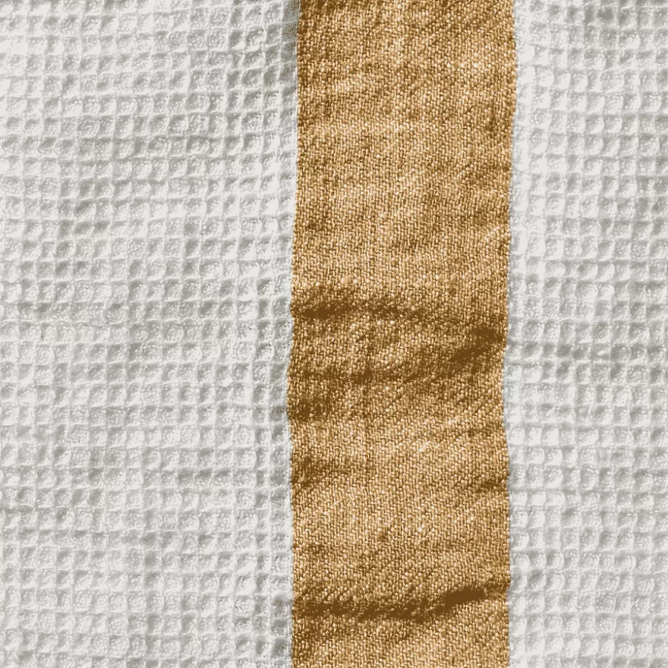 Serviette de bain en lin - Nid d'abeille - Bande Jaune Asahi>Merci Paris Shop