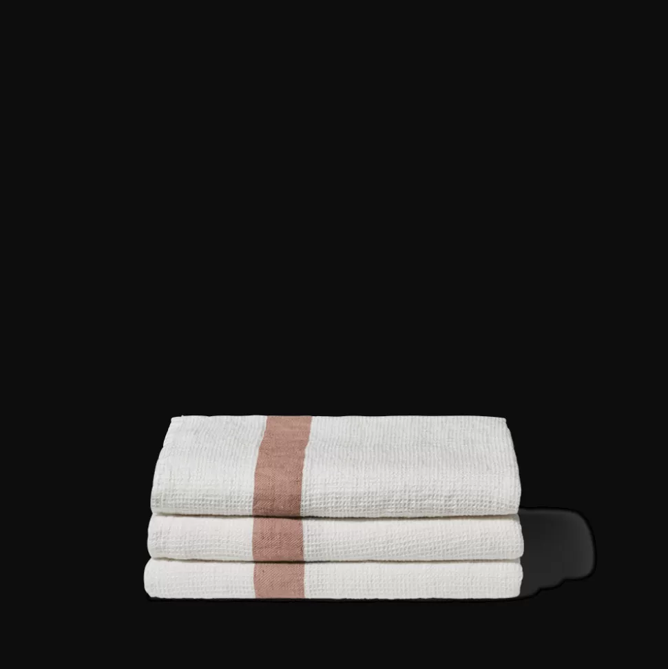 Serviette de bain en lin - Nid d'abeille - Bande Rose Argile>Merci Paris Best Sale
