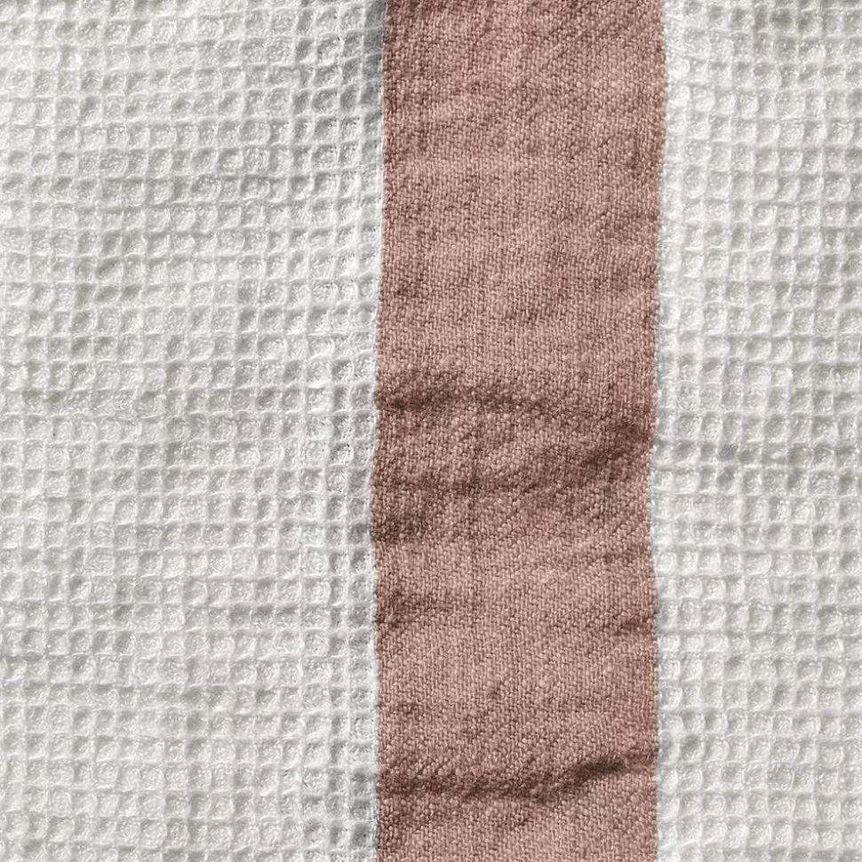 Serviette de bain en lin - Nid d'abeille - Bande Rose Argile>Merci Paris Best Sale