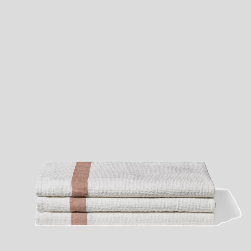 Serviette de bain en lin - Nid d'abeille - Bande Rose Argile>Merci Paris Best Sale