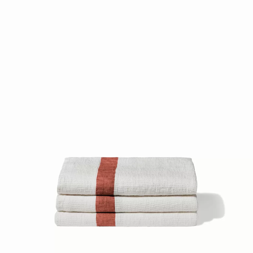 Serviette de bain en lin - Nid d'abeille - Bande Rouge Urushi>Merci Paris Shop