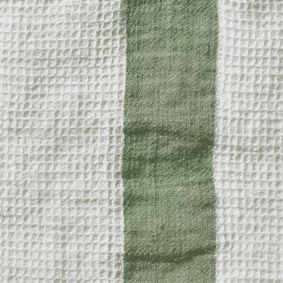 Serviette de bain en lin - Nid d'abeille - Bande Vert d'Anduze>Merci Paris Fashion