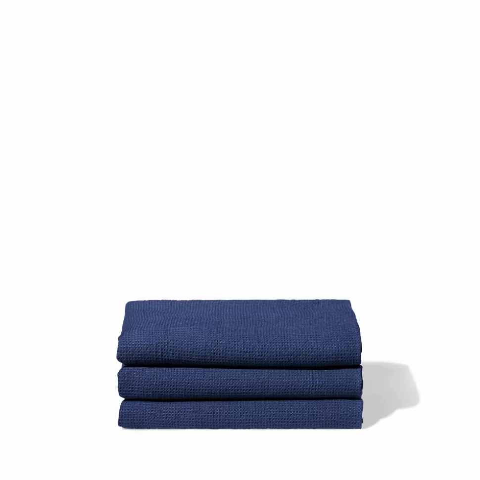 Serviette de bain en lin - Nid d'abeille - Bleu Shibori>Merci Paris Clearance