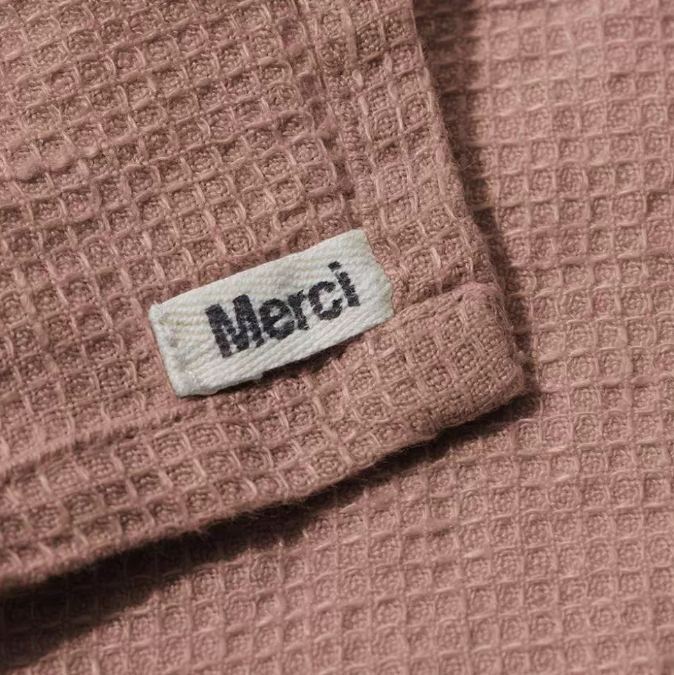 Serviette de bain en lin - Nid d'abeille - Rose Argile>Merci Paris Fashion