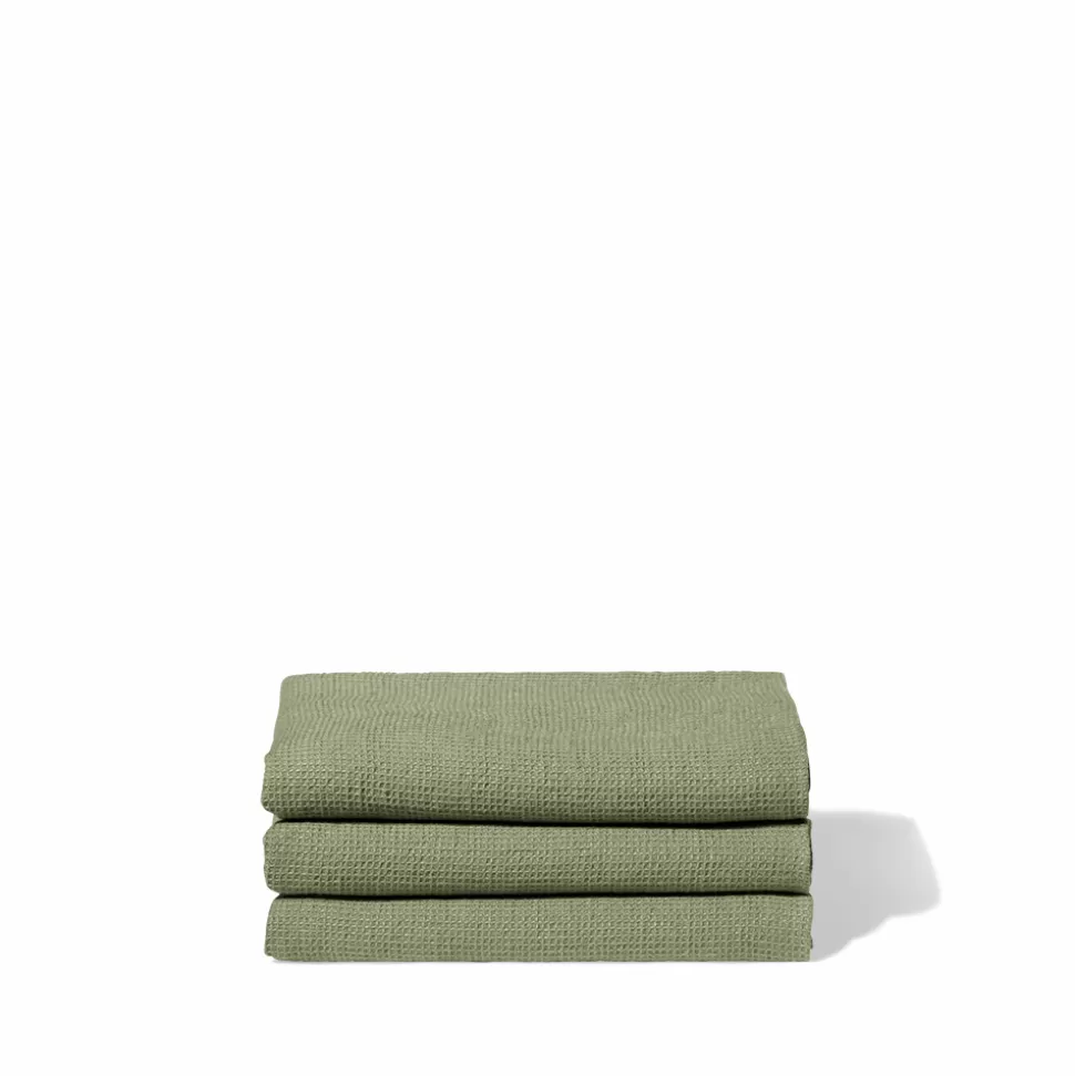 Serviette de bain en lin - Nid d'abeille - Vert Komorebi>Merci Paris Discount