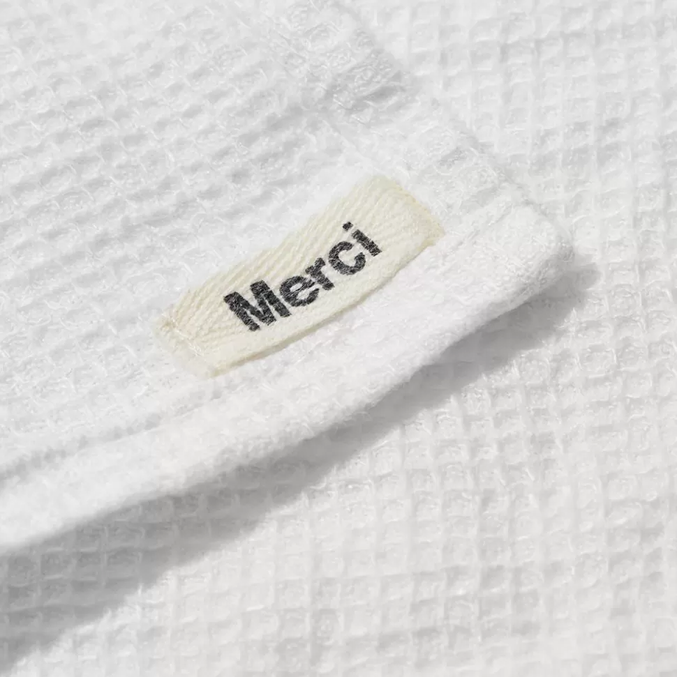 Serviette de bain invité en lin - Nid d'abeille - Blanc Optique>Merci Paris Fashion