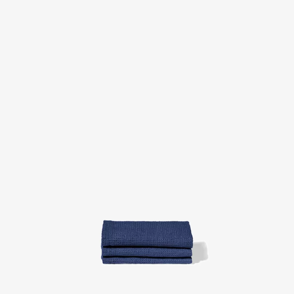 Serviette de bain invité en lin - Nid d'abeille - Bleu Shibori>Merci Paris Best Sale