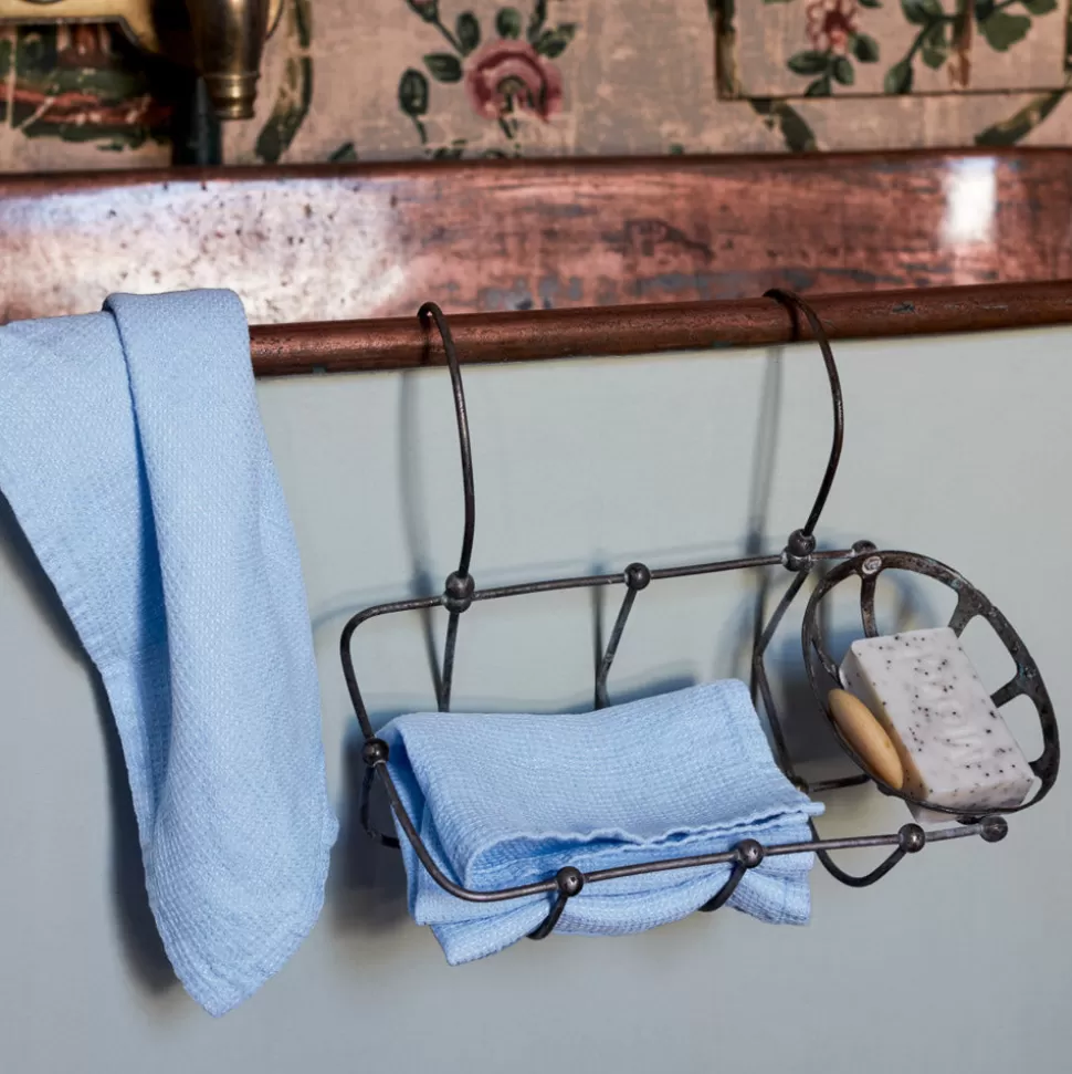 Serviette de bain invité en lin - Nid d'abeille - Bleu Tyrrhénien>Merci Paris Best